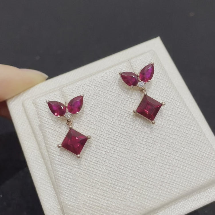 Amore Rose Gold Earrings Set With Ruby and Diamond Bespoke Jewellery Based in London 