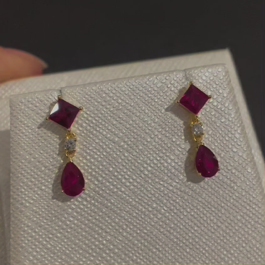 Ori gold earrings set with Ruby & Diamond