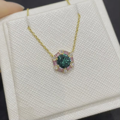 Melba gold necklace set with Emerald, Pink sapphire and Diamond Best London Jewellery Store