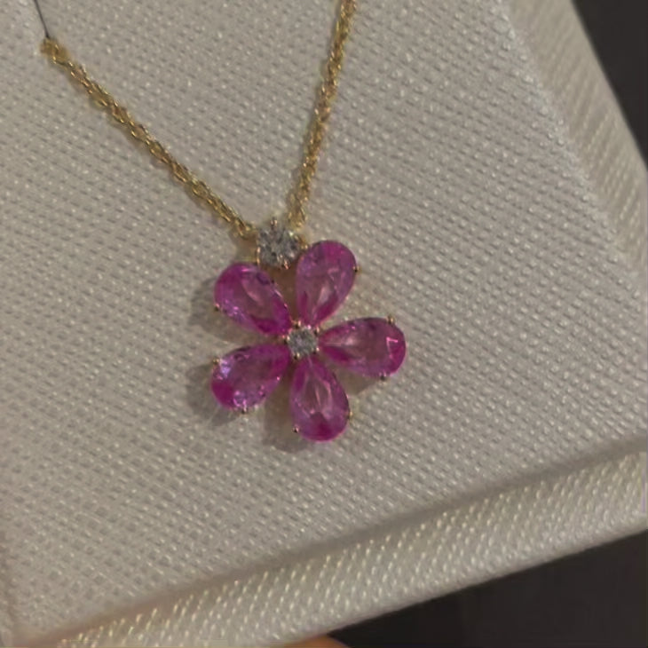 Florea Gold Necklace Pink Sapphire and Diamond London Jewellery Online