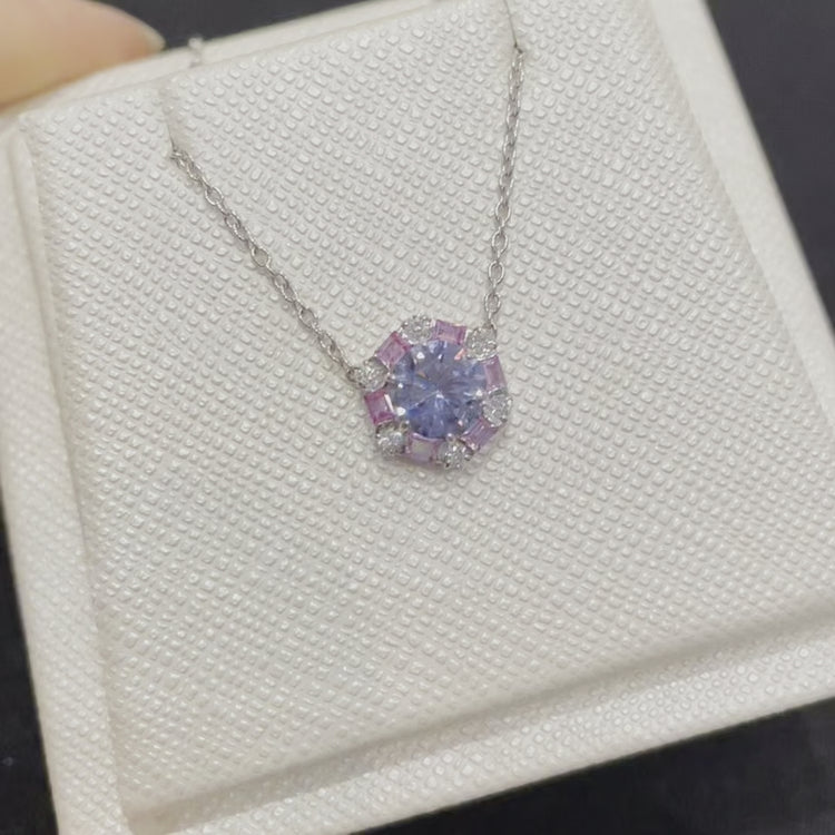 Melba white gold necklace set with Pastel blue sapphire, Pink sapphire and Diamond Best London Jewellery Store