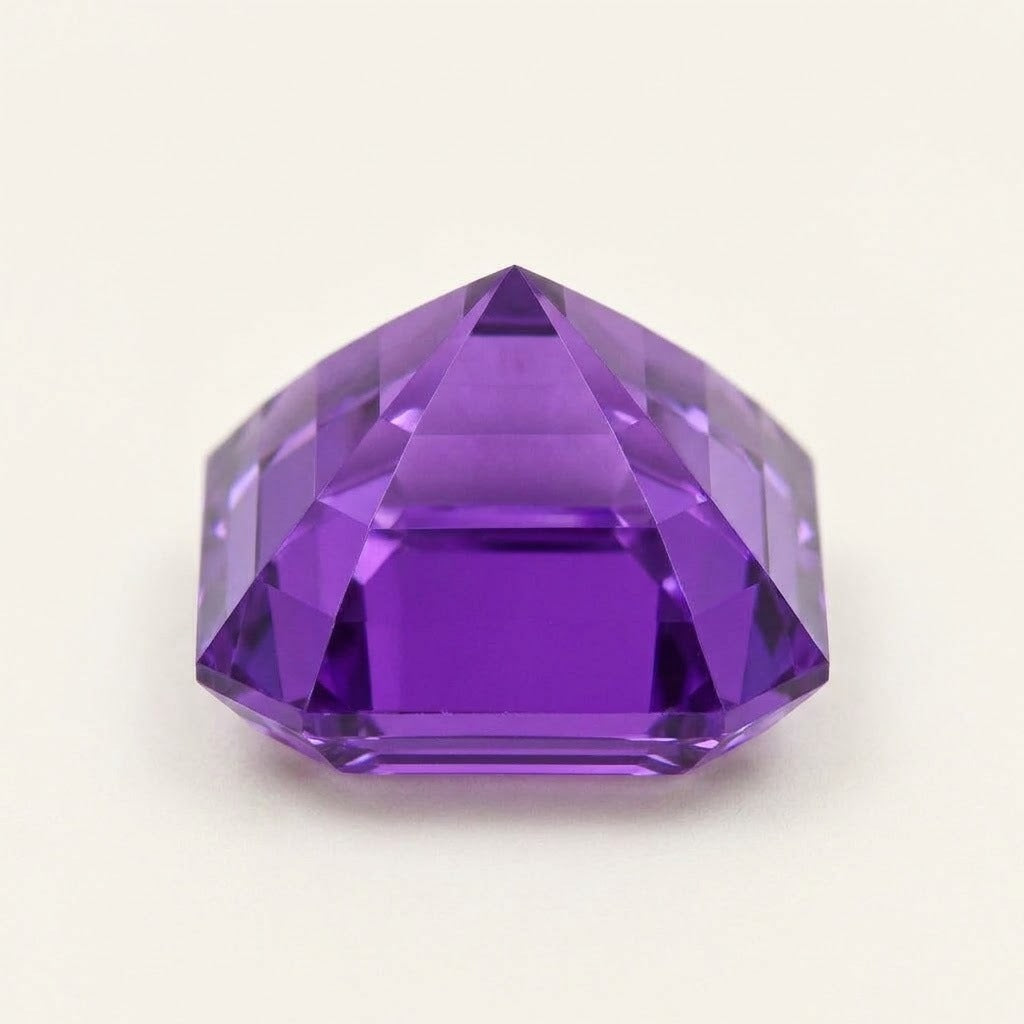 Purple lab-grown sapphire, Asscher cut, side view