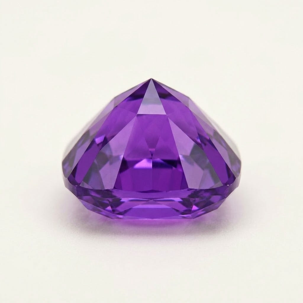 Purple lab-grown sapphire, cushion cut, side view