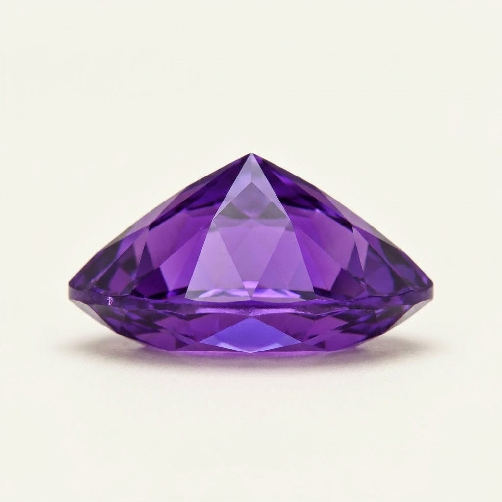 Purple lab-grown sapphire, marquise cut, side view