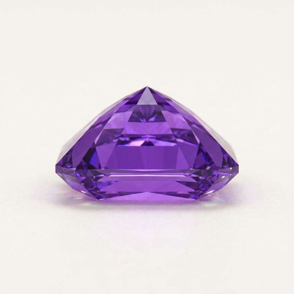 Purple lab-grown sapphire, radiant cut, side view