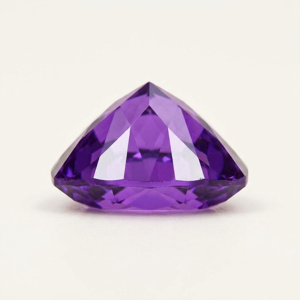 Purple lab-grown sapphire, trillion cut, side view
