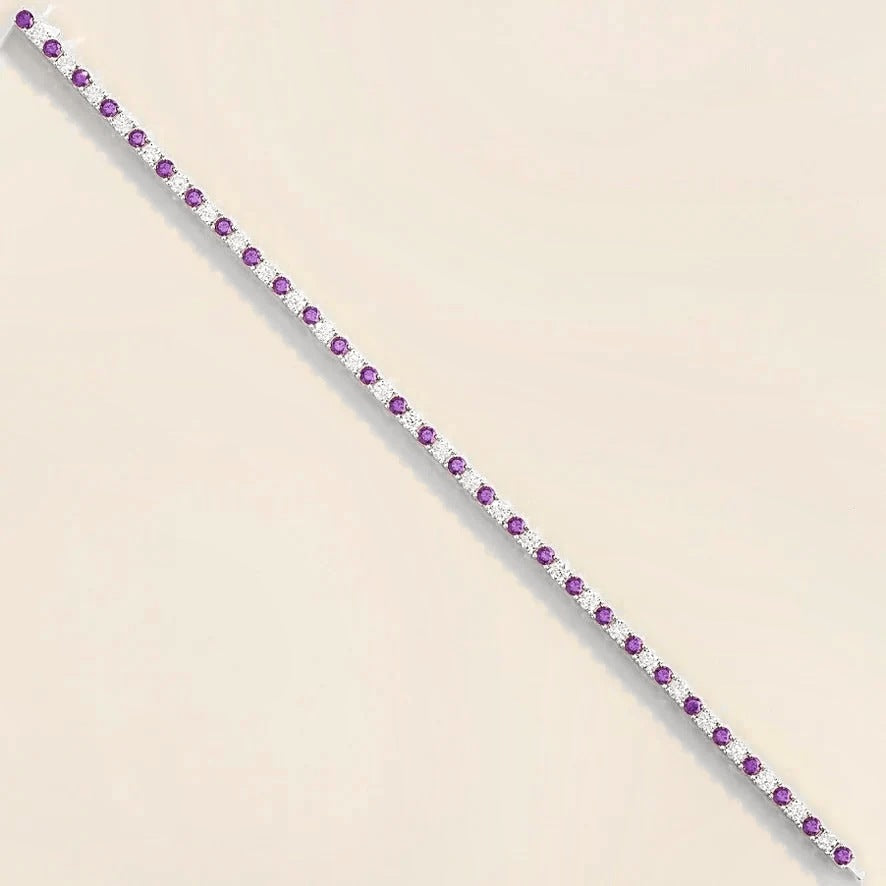 Stacy Purple Sapphire & Diamond Round Tennis Bracelet in White Gold