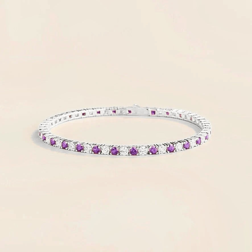 Stacy purple sapphire & diamond round tennis bracelet in white gold