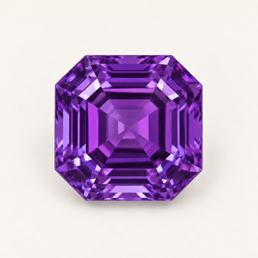 Purple lab-grown sapphire, asscher cut