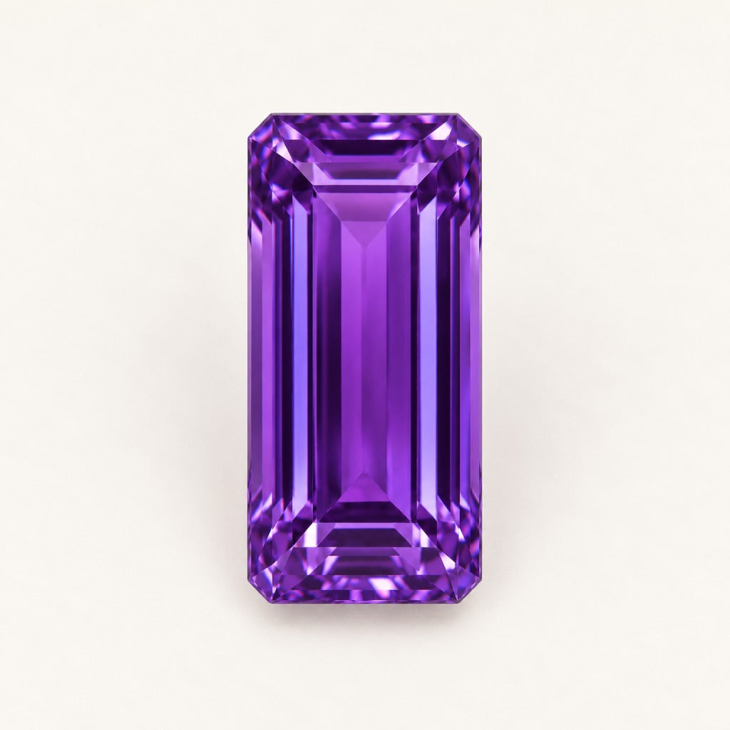 Purple lab-grown sapphire, baguette cut