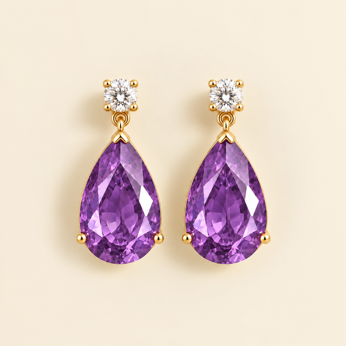 Pisa purple sapphire and diamond large pear drop earrings in gold