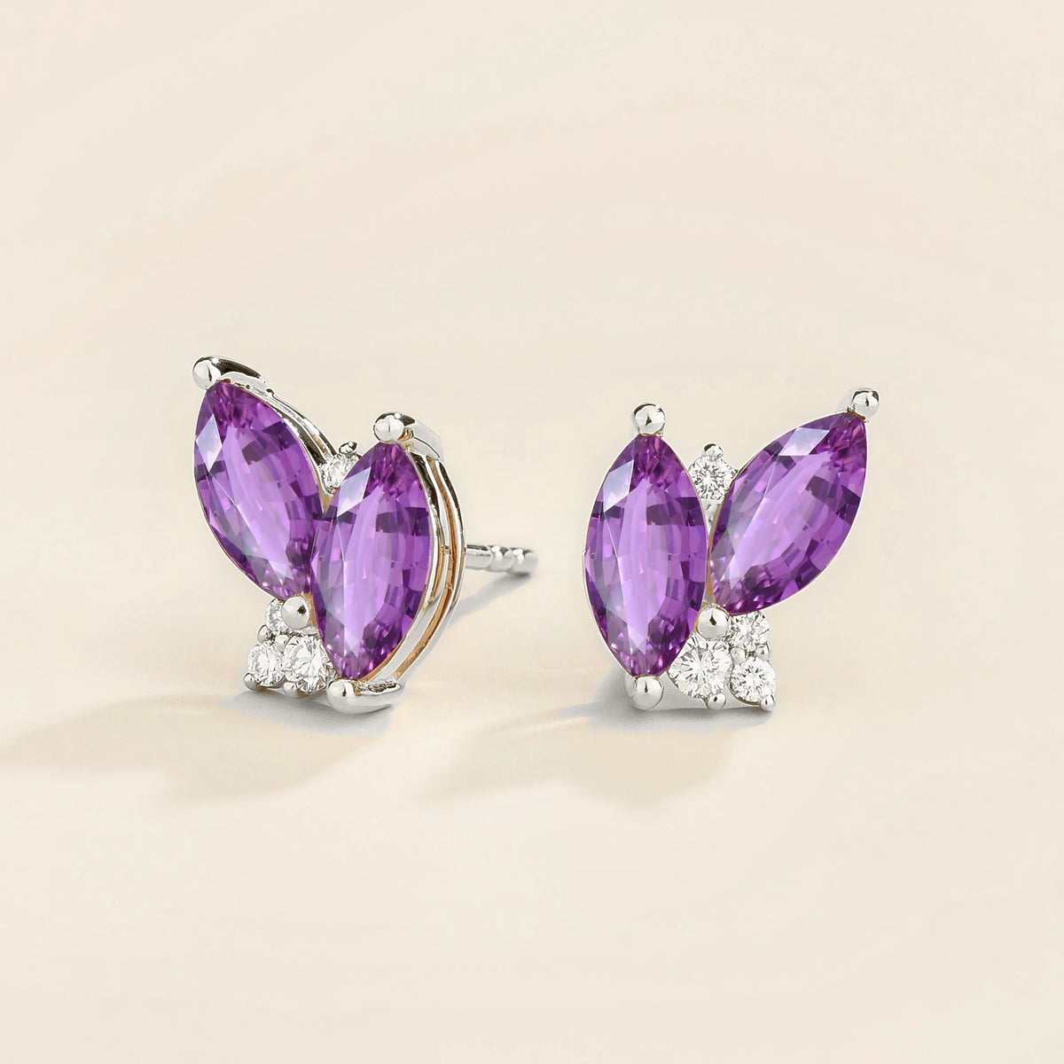 Marquise Purple Sapphire & Diamond Cluster Stud Earrings in White Gold