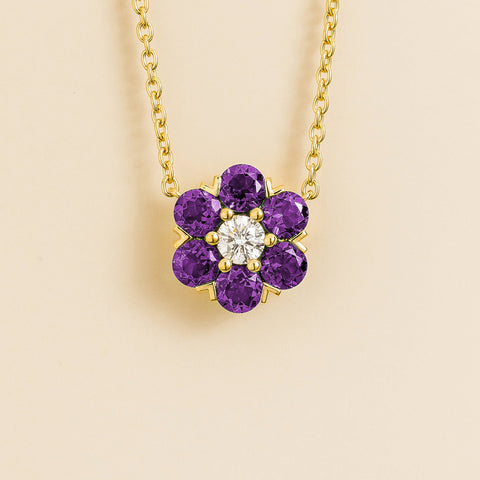Cinq Purple Sapphire and Diamond Flower Pendant Necklace in Gold Cinq Purple Sapphire and Diamond Flower Pendant Necklace in Gold Cinq Purple Sapphire and Diamond Flower Pendant Necklace in Gold Cinq Purple Sapphire and Diamond Flower Pendant Necklace in Gold
