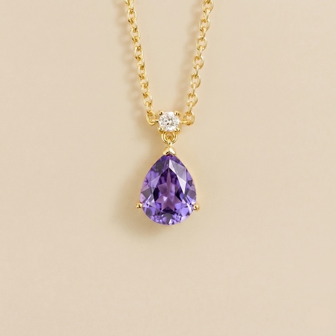 Ori Purple Sapphire and Diamond Pear Drop Pendant Necklace in Gold - Medium Ori pear-drop purple sapphire and diamond pendant necklace in gold