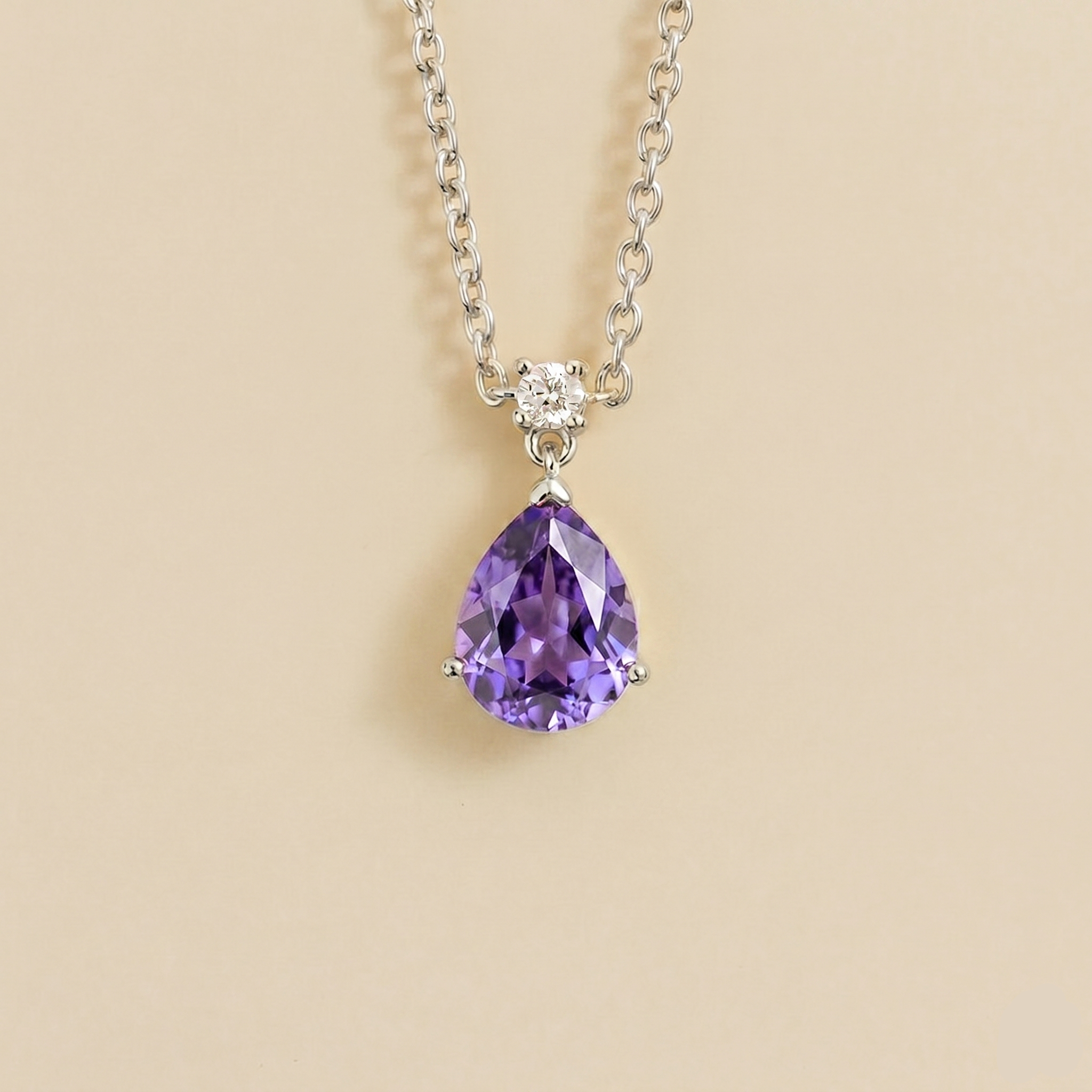 Pisa Purple Sapphire & Diamond Pear Drop Pendant Necklace In White Gold - Medium by Juvetti London