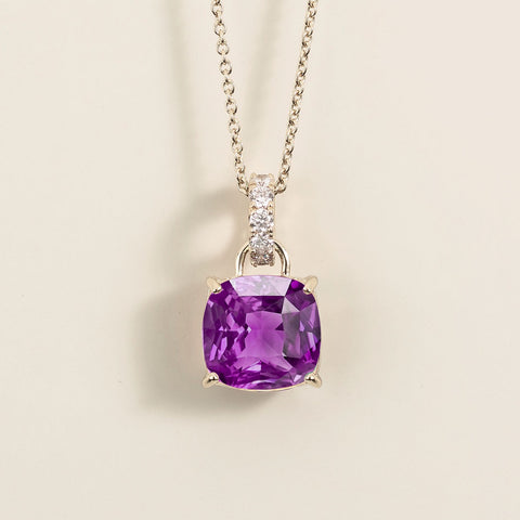 Roue Purple Sapphire Cushion Cut and Diamond Hoop Pendant Necklace in White Gold Roue Purple Sapphire Cushion Cut and Diamond Hoop Pendant Necklace in White Gold Roue Purple Sapphire Cushion Cut and Diamond Hoop Pendant Necklace in White Gold Roue Purple Sapphire Cushion Cut and Diamond Hoop Pendant Necklace in White Gold