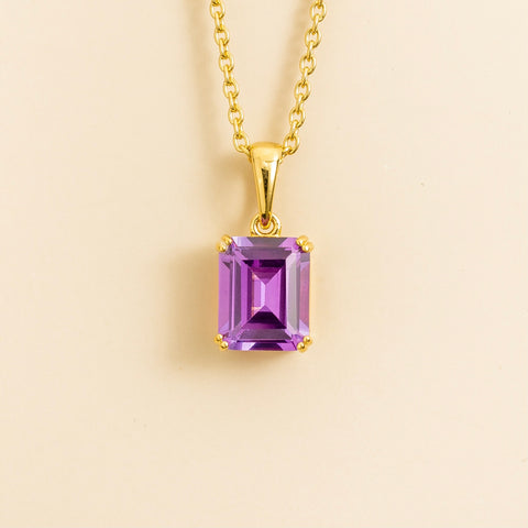 Thamani Purple Sapphire Emerald-Cut Solitaire Pendant Necklace in Gold Thamani emerald-cut purple sapphire solitaire pendant necklace in gold