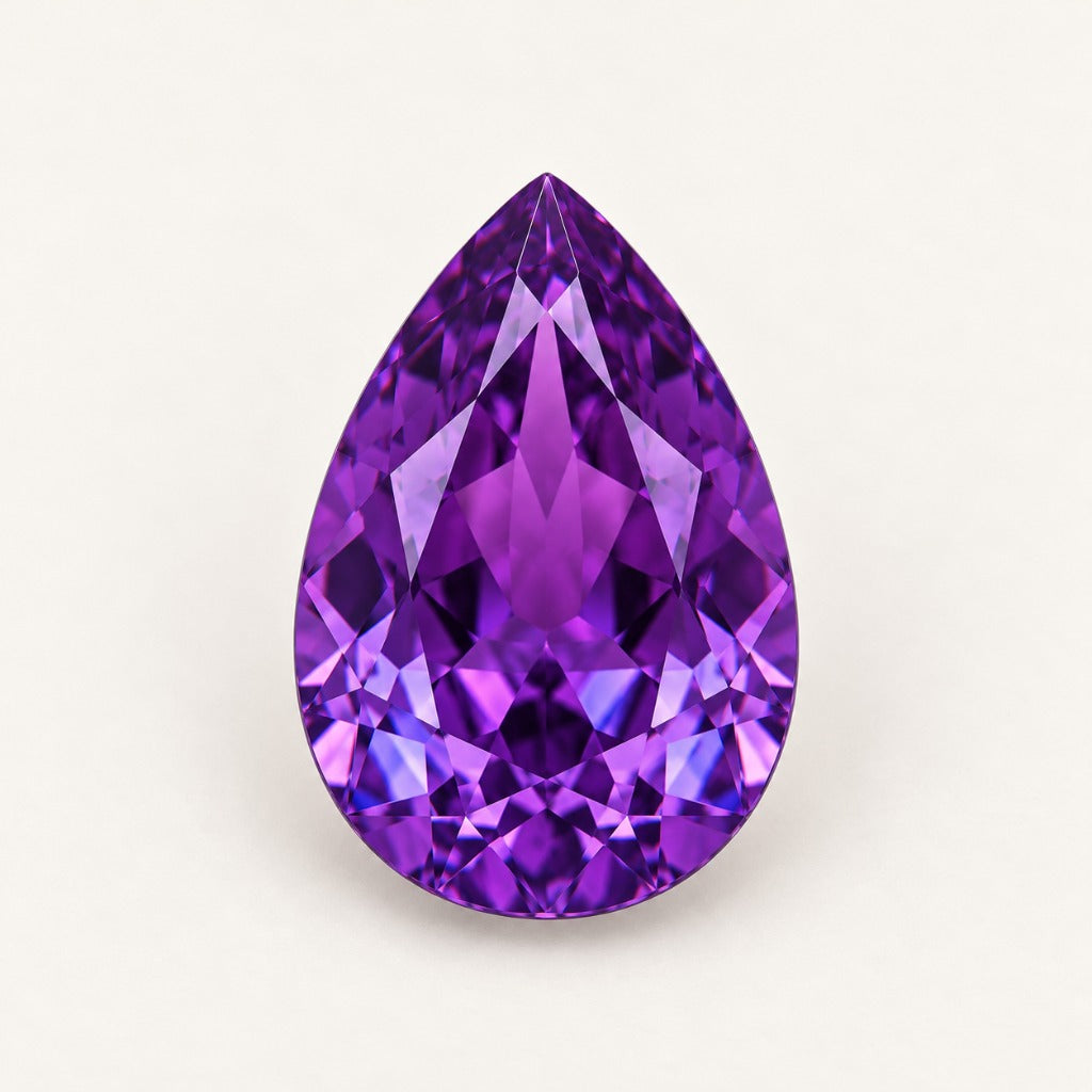Purple lab-grown sapphire, pear cut