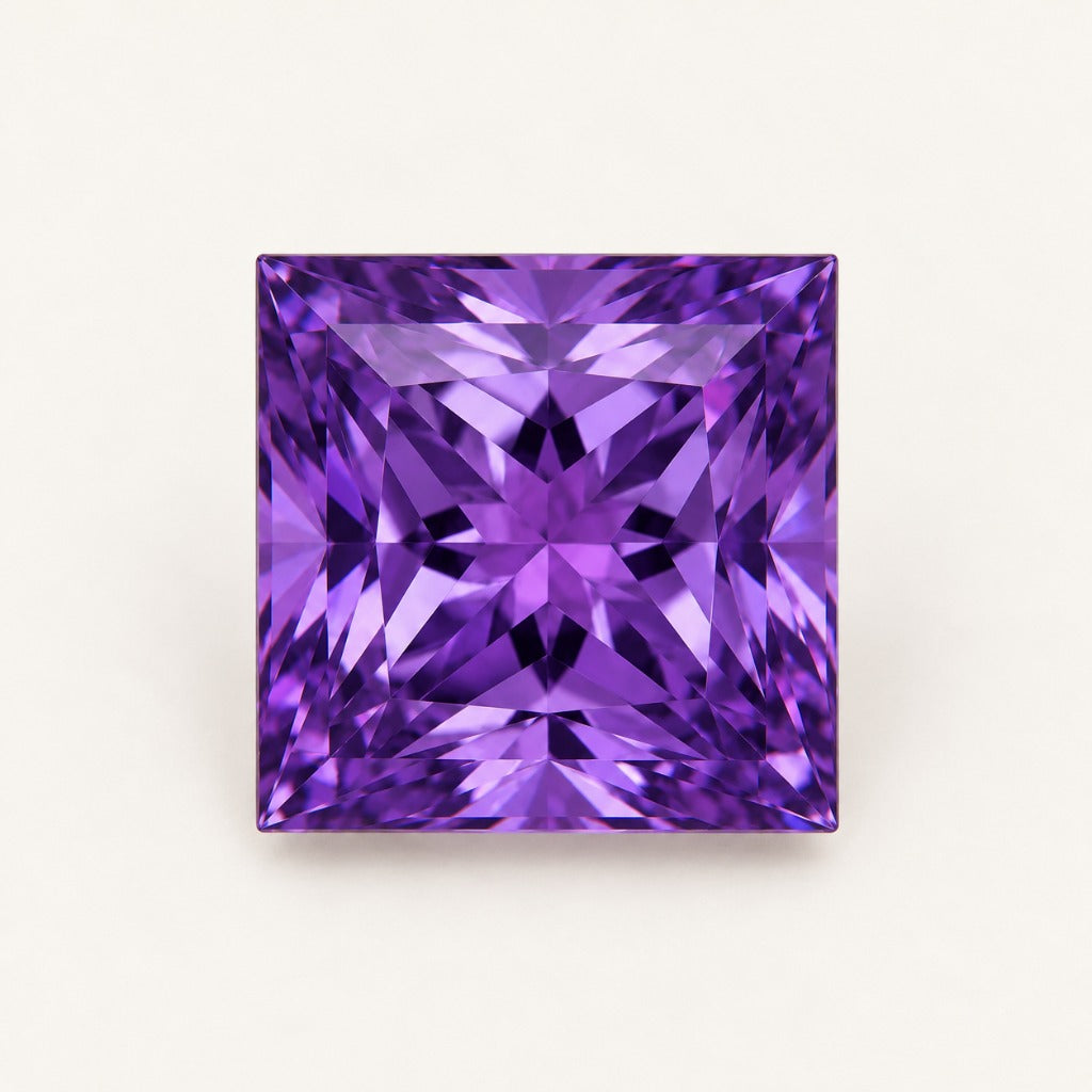 Purple lab-grown sapphire, princess cut