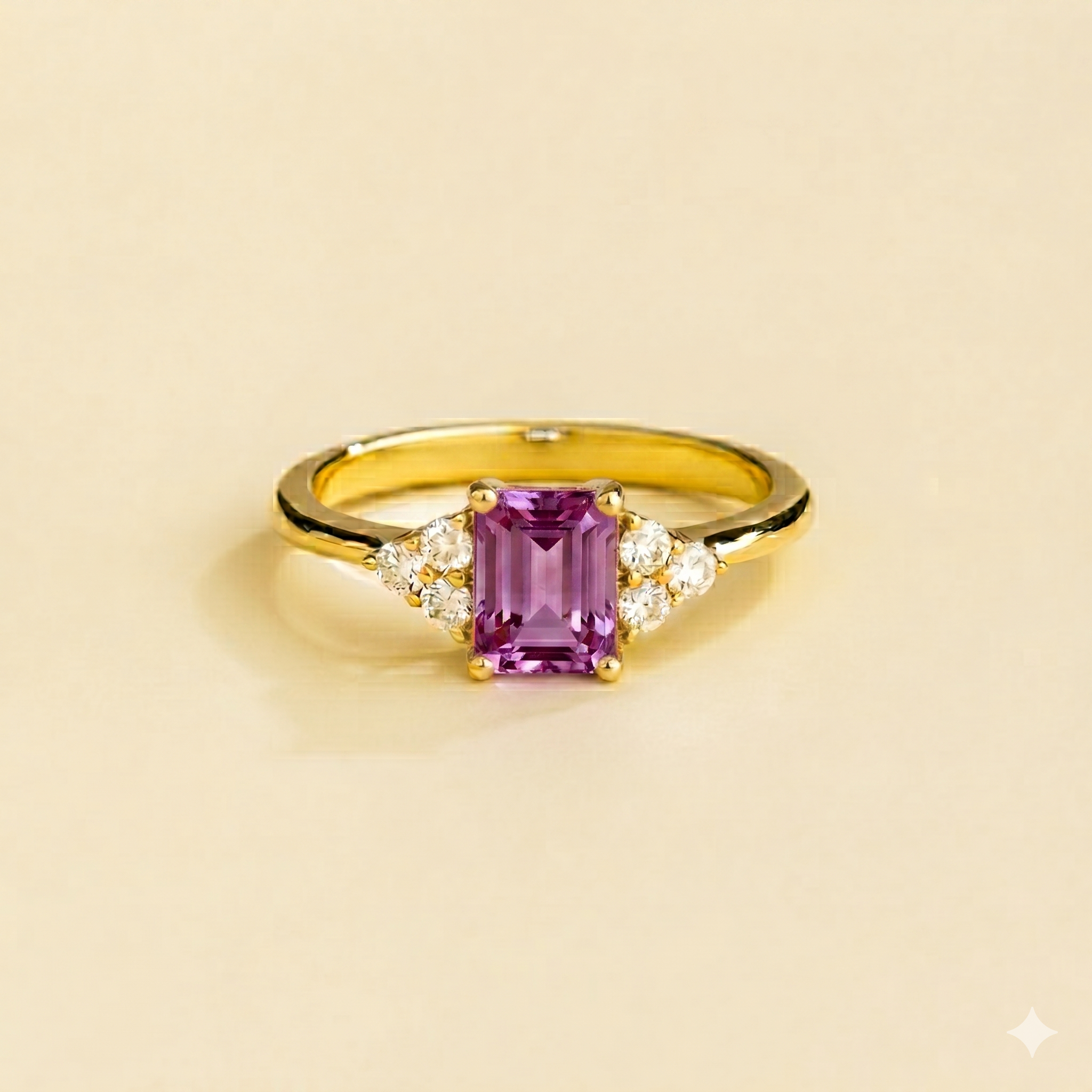 Chateau Purple Sapphire Emerald-Cut & Diamond Ring in Gold by Juvetti, bespoke jewellery London