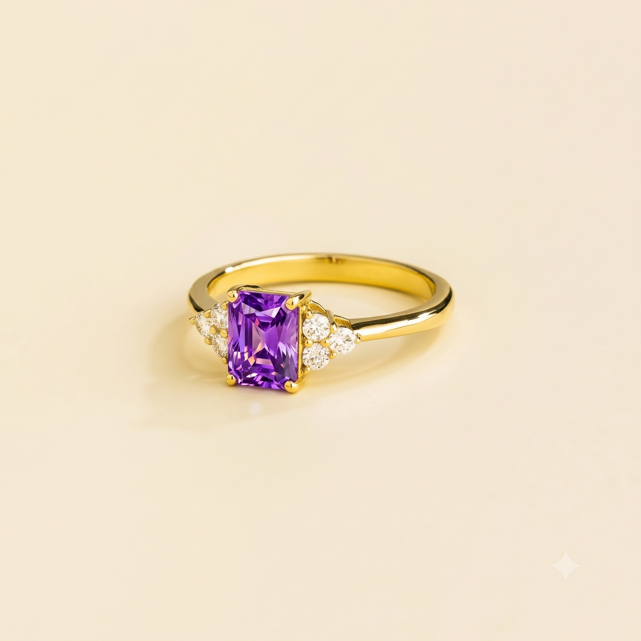 Chateau Purple Sapphire Emerald-Cut & Diamond Ring in White Gold, side angle