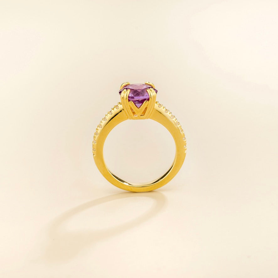 Soli Purple Sapphire Round & Diamond Pavé Ring in Gold, alternative view