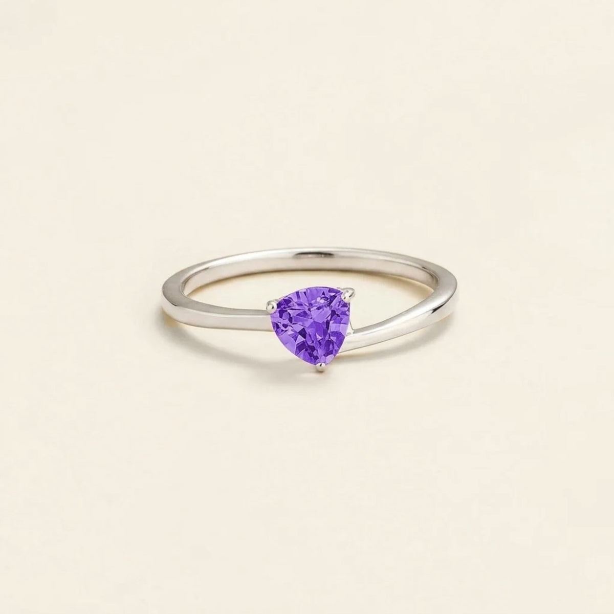 Trillion Purple Sapphire Solitaire Ring in White Gold by Juvetti London