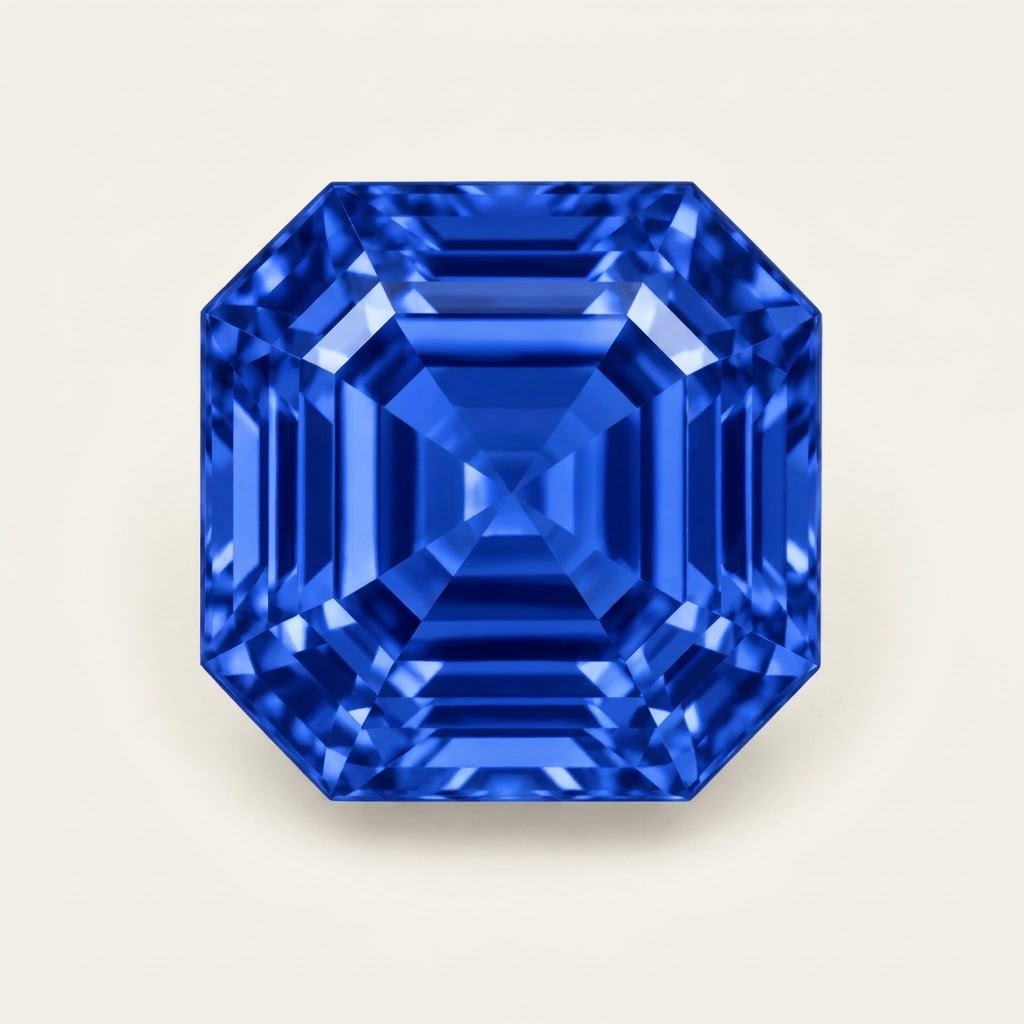 Royal blue lab-grown sapphire, Asscher cut