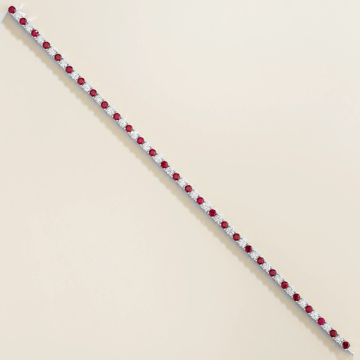 Stacy Ruby & Diamond Round Tennis Bracelet in White Gold