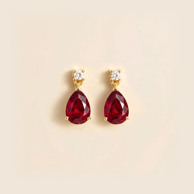 Pisa Ruby & Diamond Pear Drop Earrings in Gold