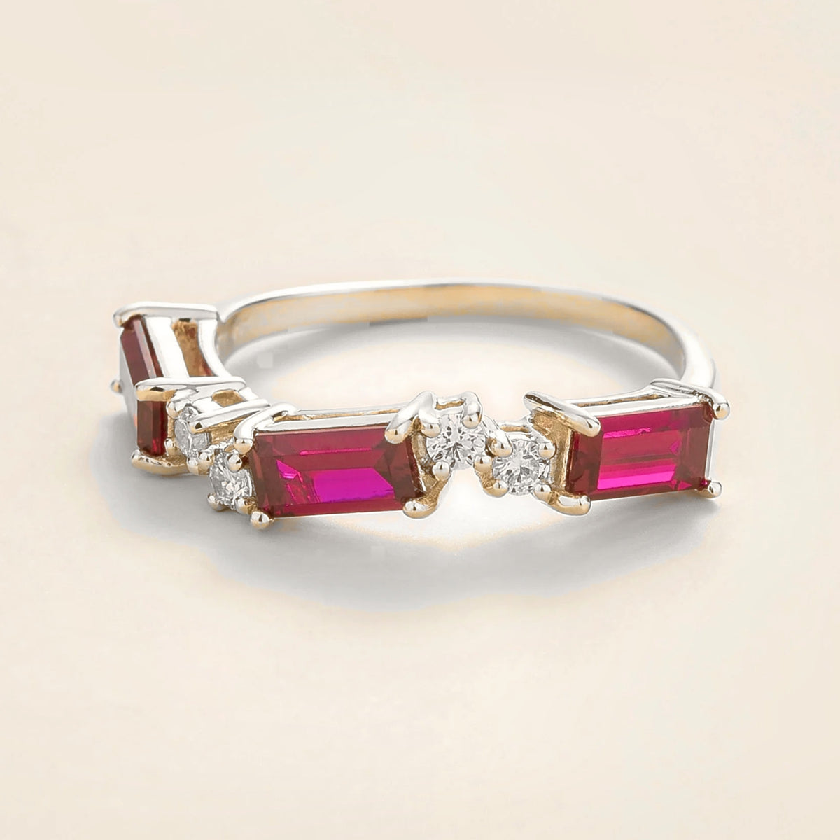 Forma White Gold Ring with Baguette Cut Ruby & Diamond – Juvetti London
