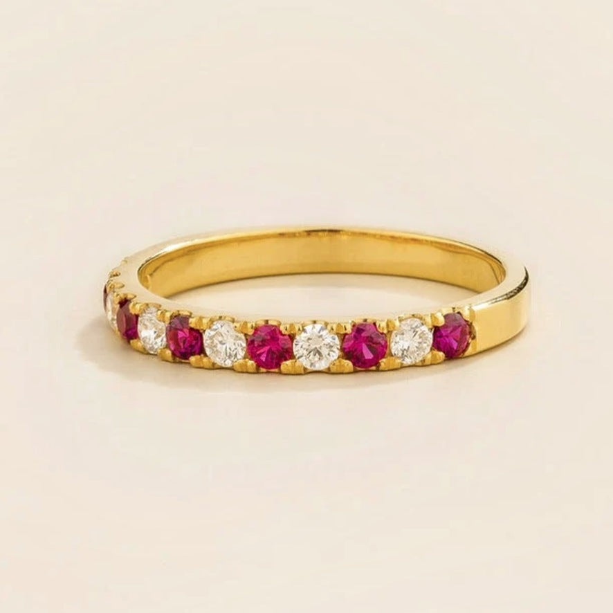 Salto Ruby & Diamond Half Eternity Gold Ring