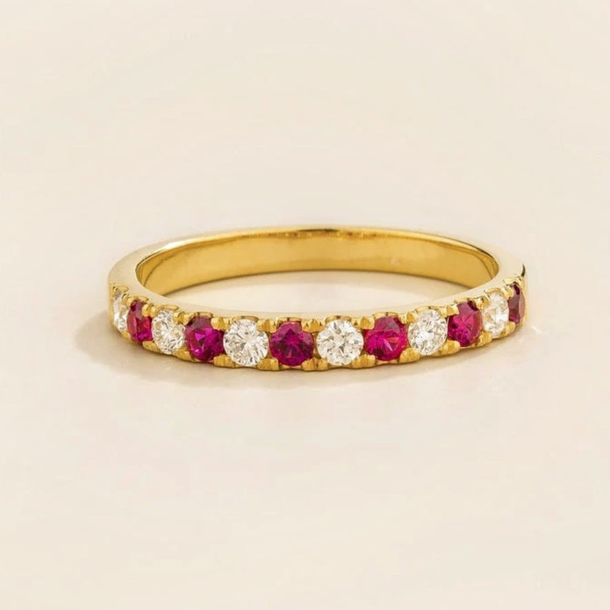 Salto ruby & diamond half eternity gold ring