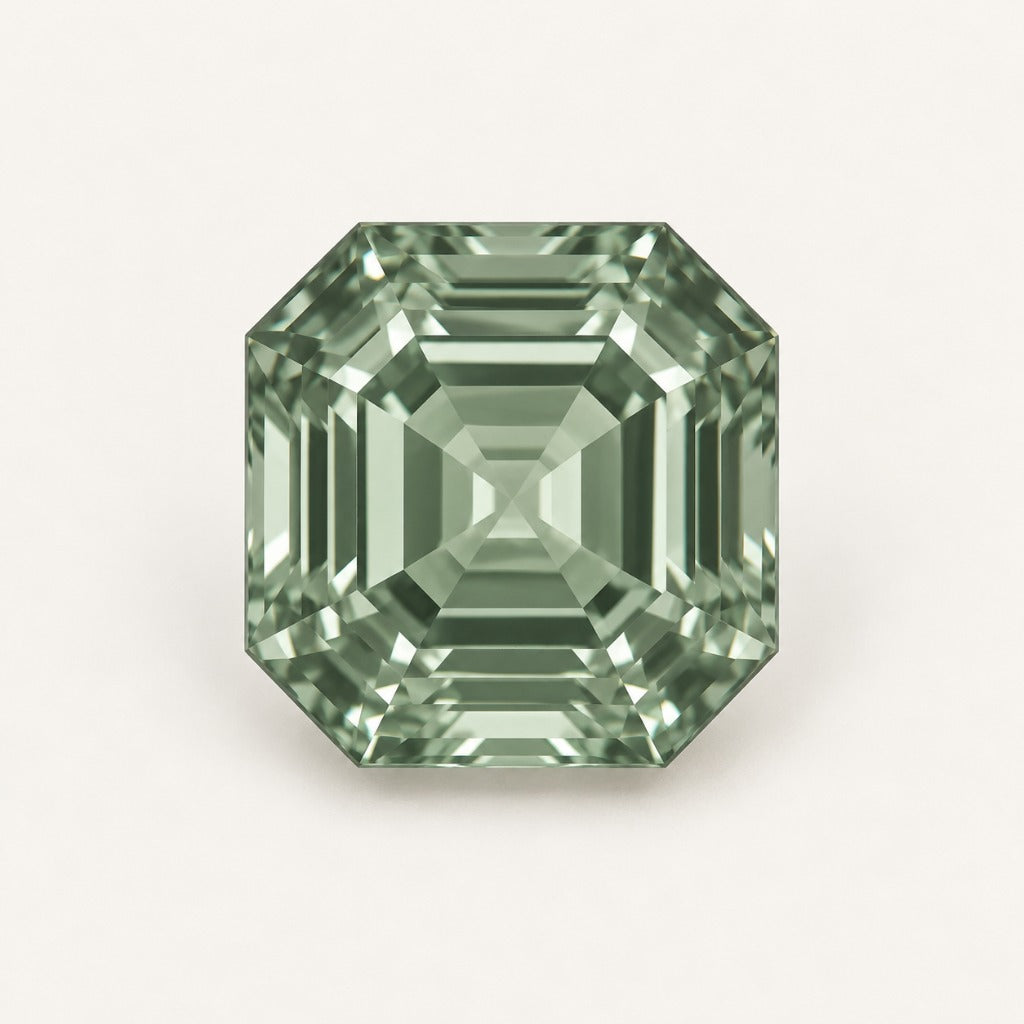 Sage green lab-grown sapphire, asscher cut