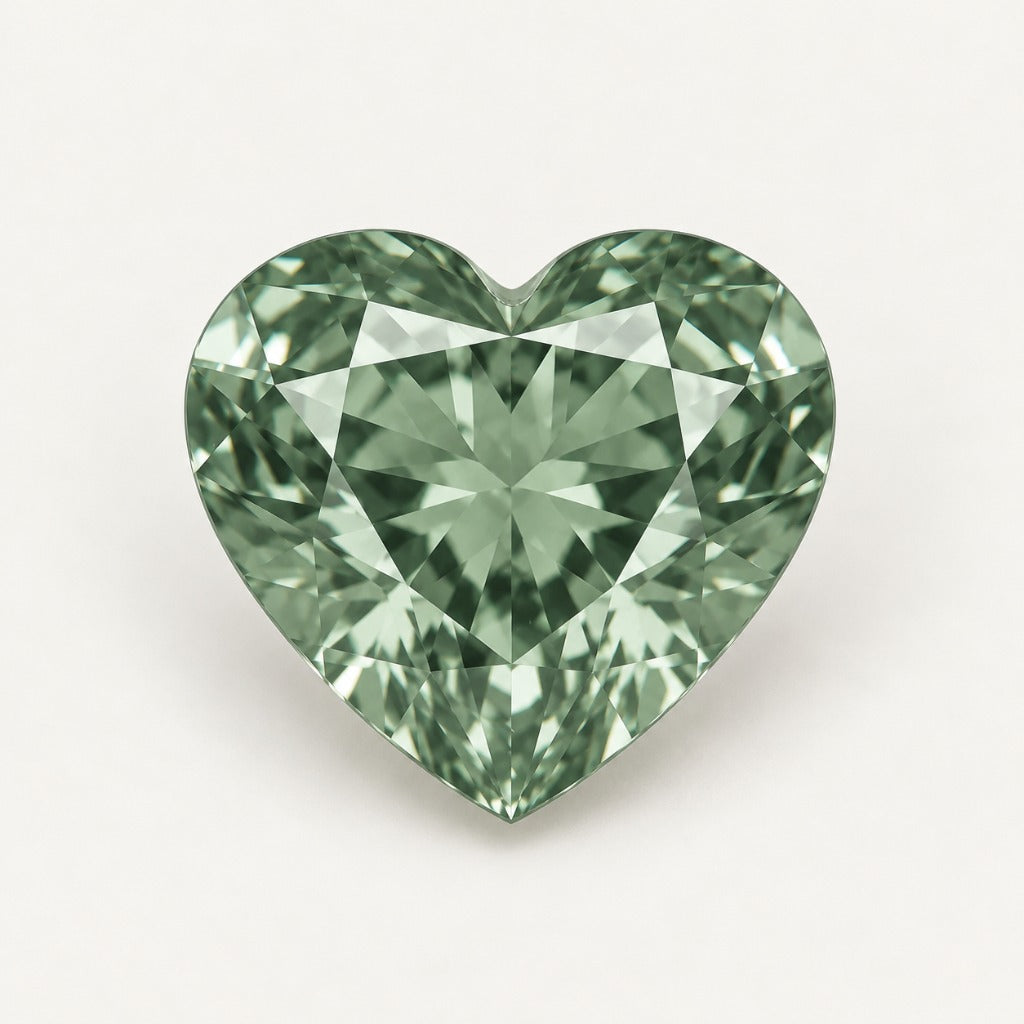 Sage green lab-grown sapphire, heart cut