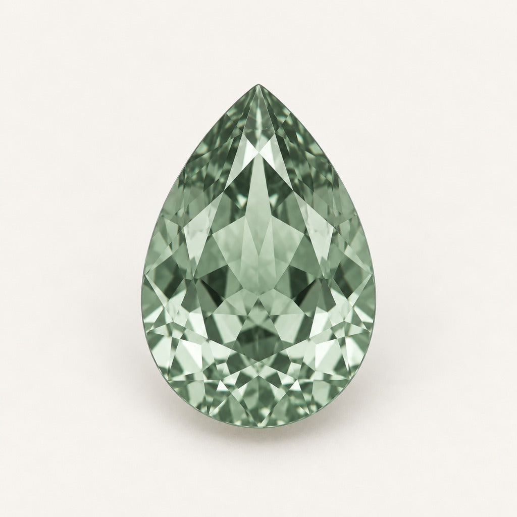 Sage green lab-grown sapphire, pear cut