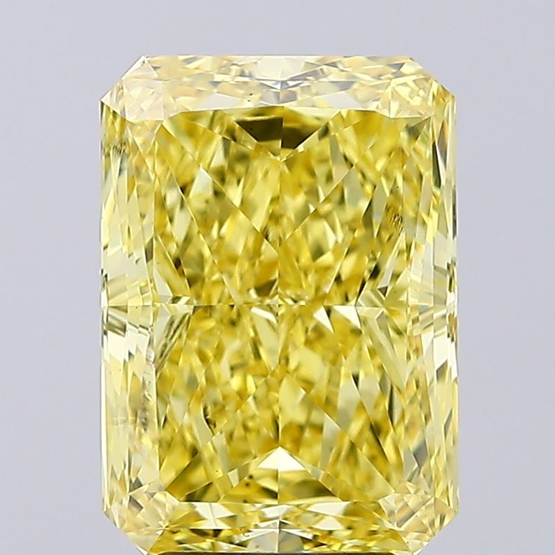 4.57ct Radiant lab-grown diamond, Fancy Vivid Yellow, VS2 – 360° view