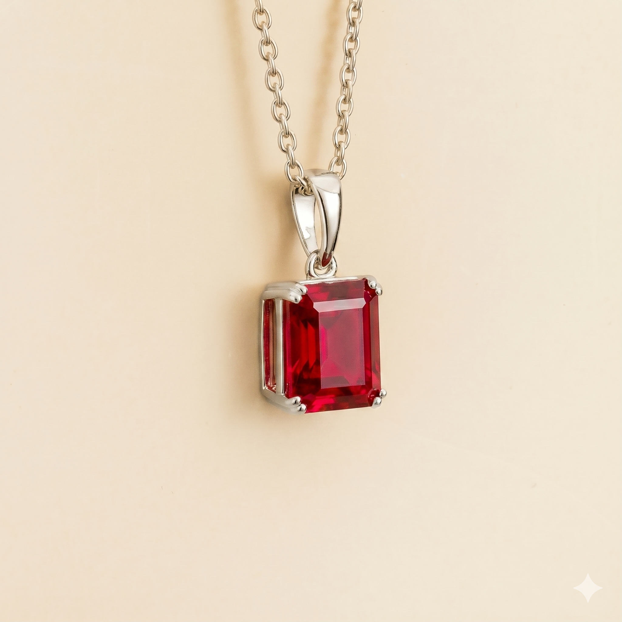 Thamani Ruby Emerald-Cut Solitaire Pendant Necklace in White Gold