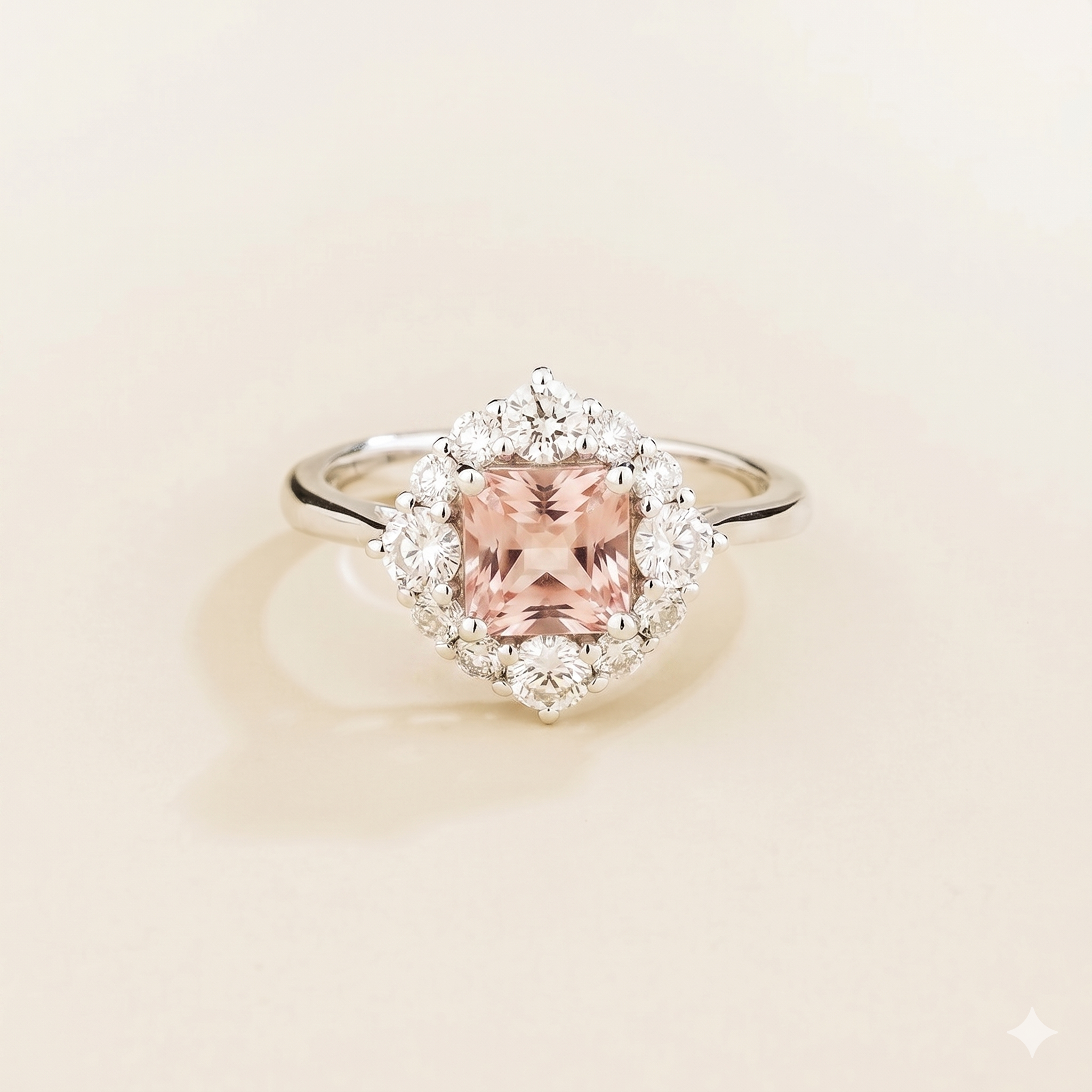 Tuli Morganite Cushion Cut & Diamond Ring In White Gold