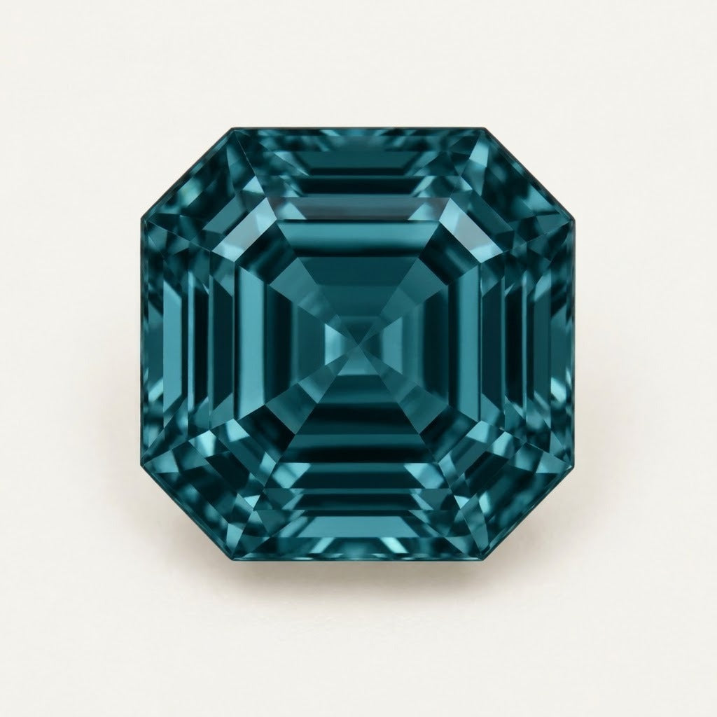 Teal lab-grown sapphire, Asscher cut