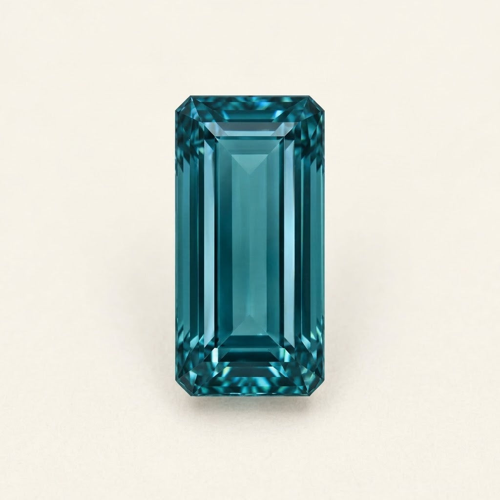 Teal lab-grown sapphire, baguette cut