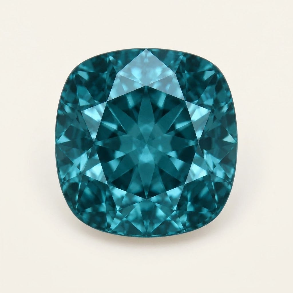 Teal lab-grown sapphire, cushion cut