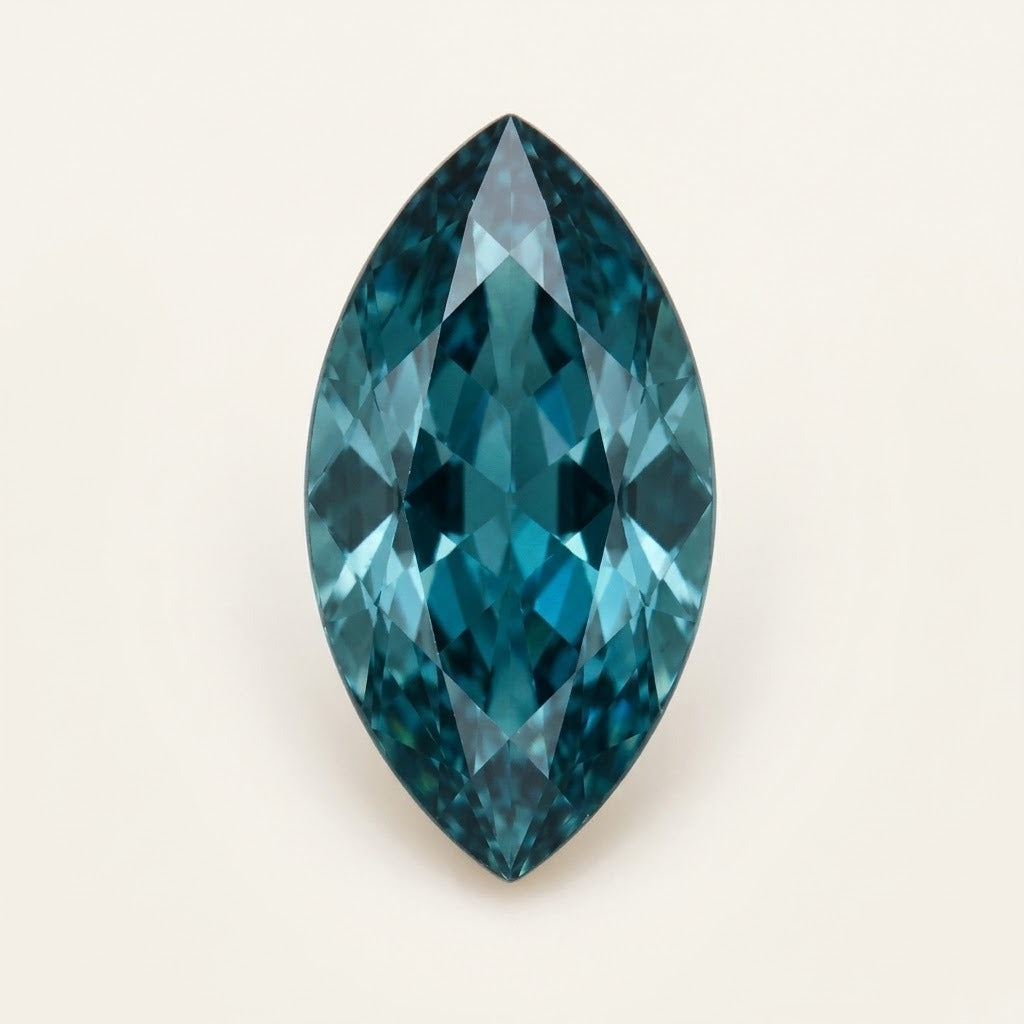 Teal lab-grown sapphire, marquise cut