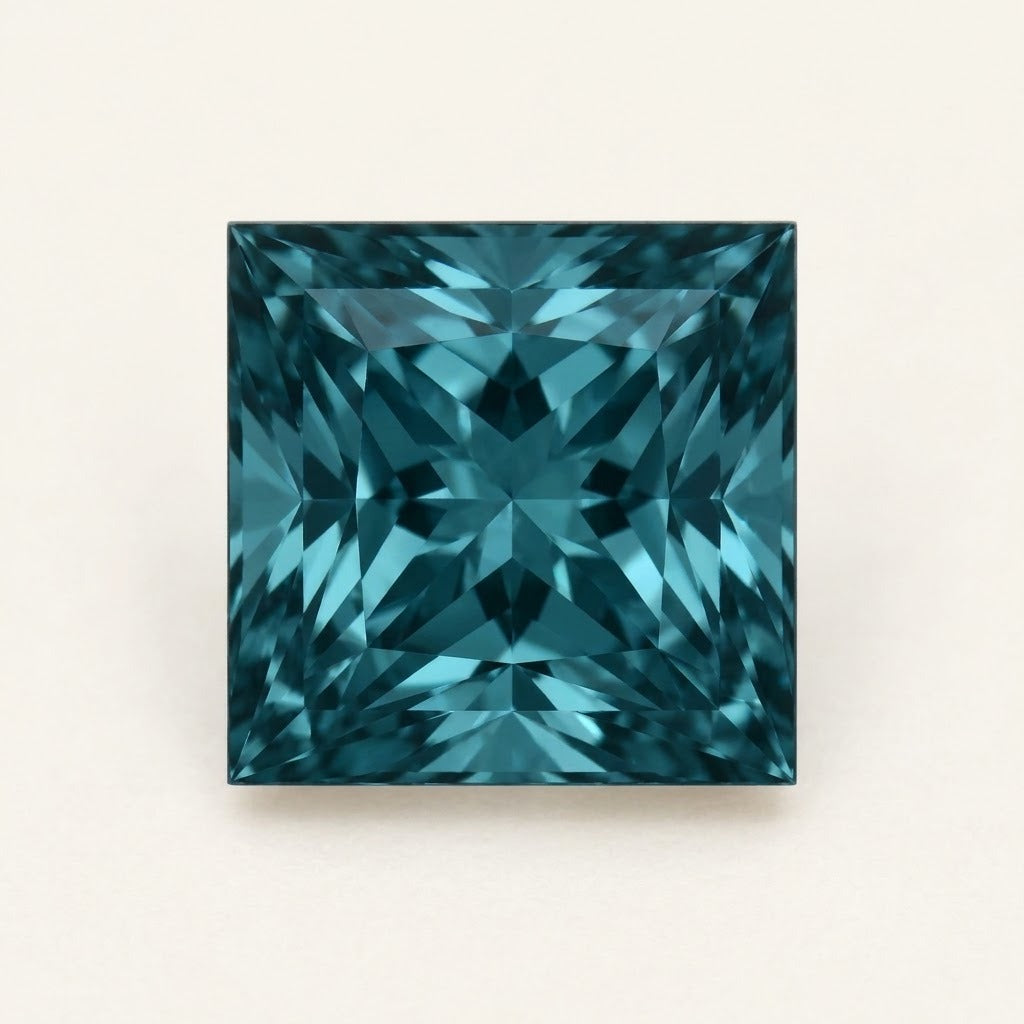 Teal lab-grown sapphire, princess cut