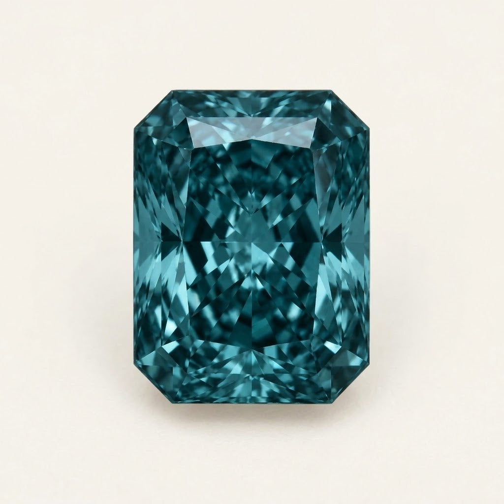Teal lab-grown sapphire, radiant cut