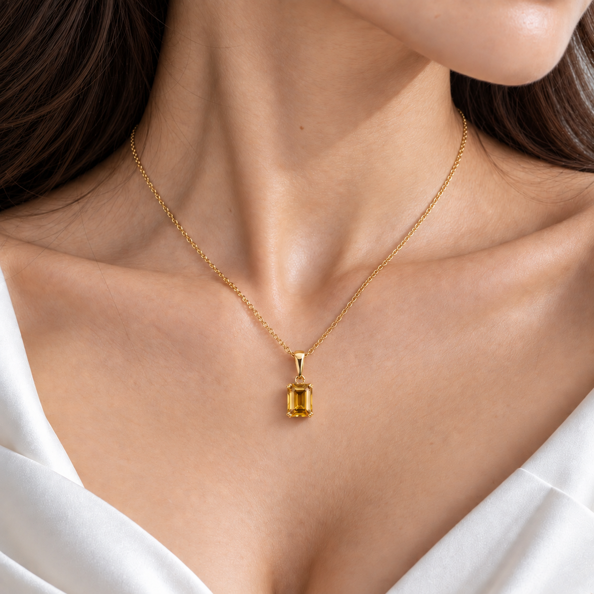 Thamani Yellow Sapphire Emerald-Cut Solitaire Pendant Necklace in Gold