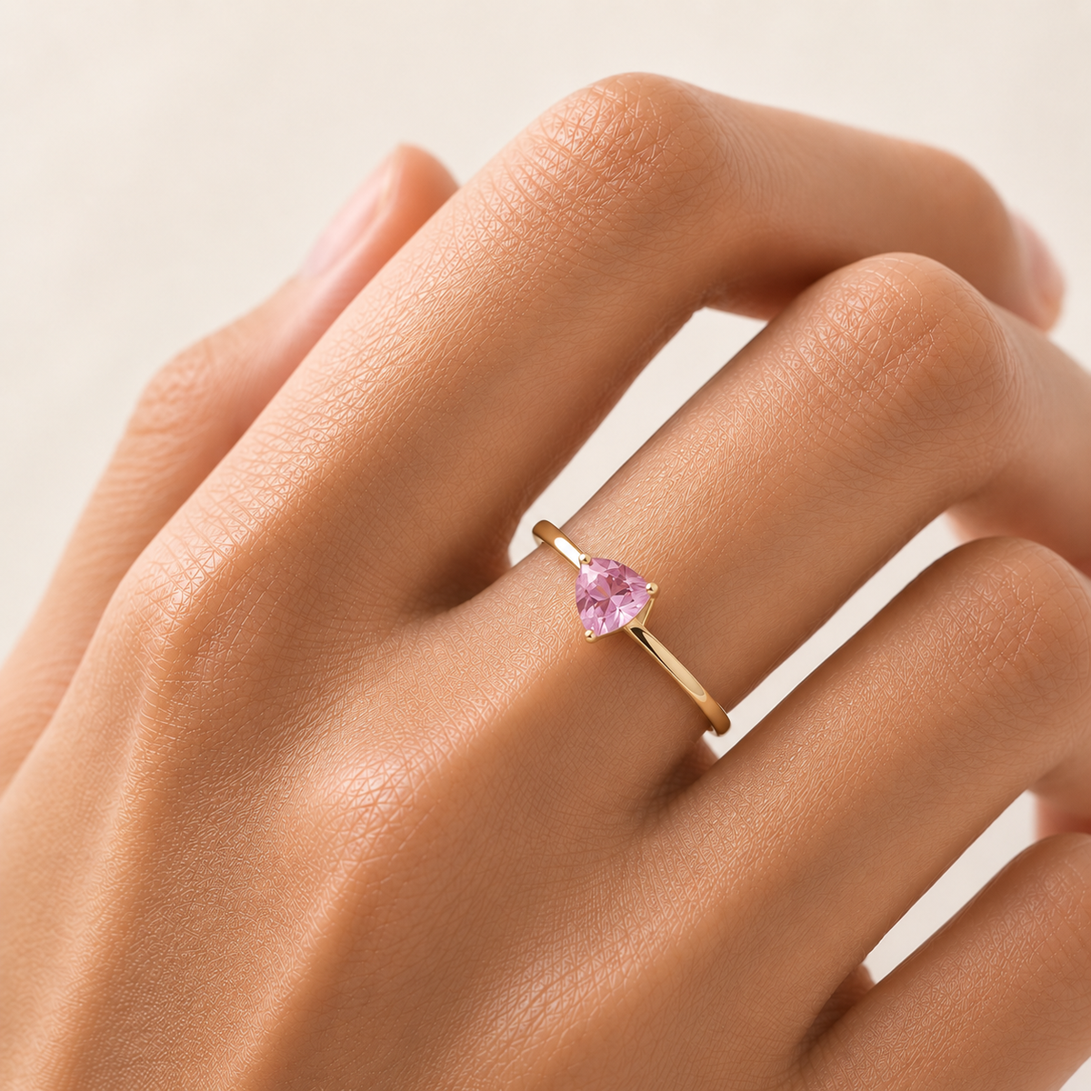 Trillion Pastel Pink Sapphire Solitaire Ring in Gold