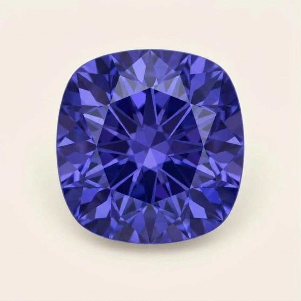 Violet-blue lab-grown sapphire, cushion cut