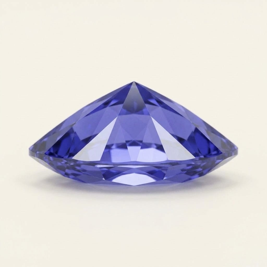 Violet-blue lab-grown sapphire, marquise cut, side view