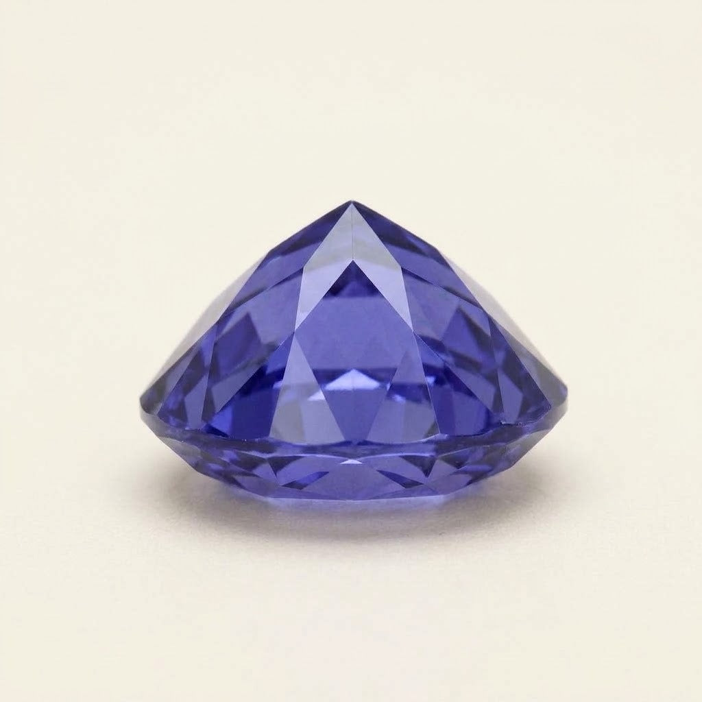 Violet-blue lab-grown sapphire, pear cut, side view